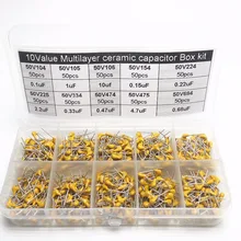 500 шт. 10Valuesx50 с алюминиевой крышкой, 50В 100nF 1000nF 10000nF 150nF 220nF 2200nF 330nF 470nf 4700nf 680nf монолитный многослойный керамический конденсатор поверхностного монтажа