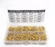 500 Uds 10Valuesx50 50V 100nF 1000nF 10000nF 150nF 220nF 2200nF 330nF 470nf 4700nf 680nf monolítico condensador cerámica multicapa