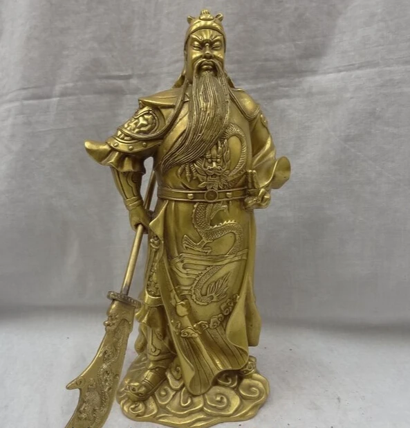 

JP S0114 13" Folk Chinese Brass Dragon Head Warrior Loyalism GuanGong GuanYu God Statue