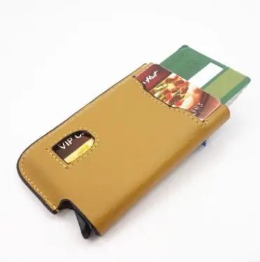 Алюминиевый ID кредитный держатель для карт кошелек из натуральной коровьей кожи Тонкий RFID кошелек для мужчин мини держатель для банковской карты защитный чехол - Цвет: yellow