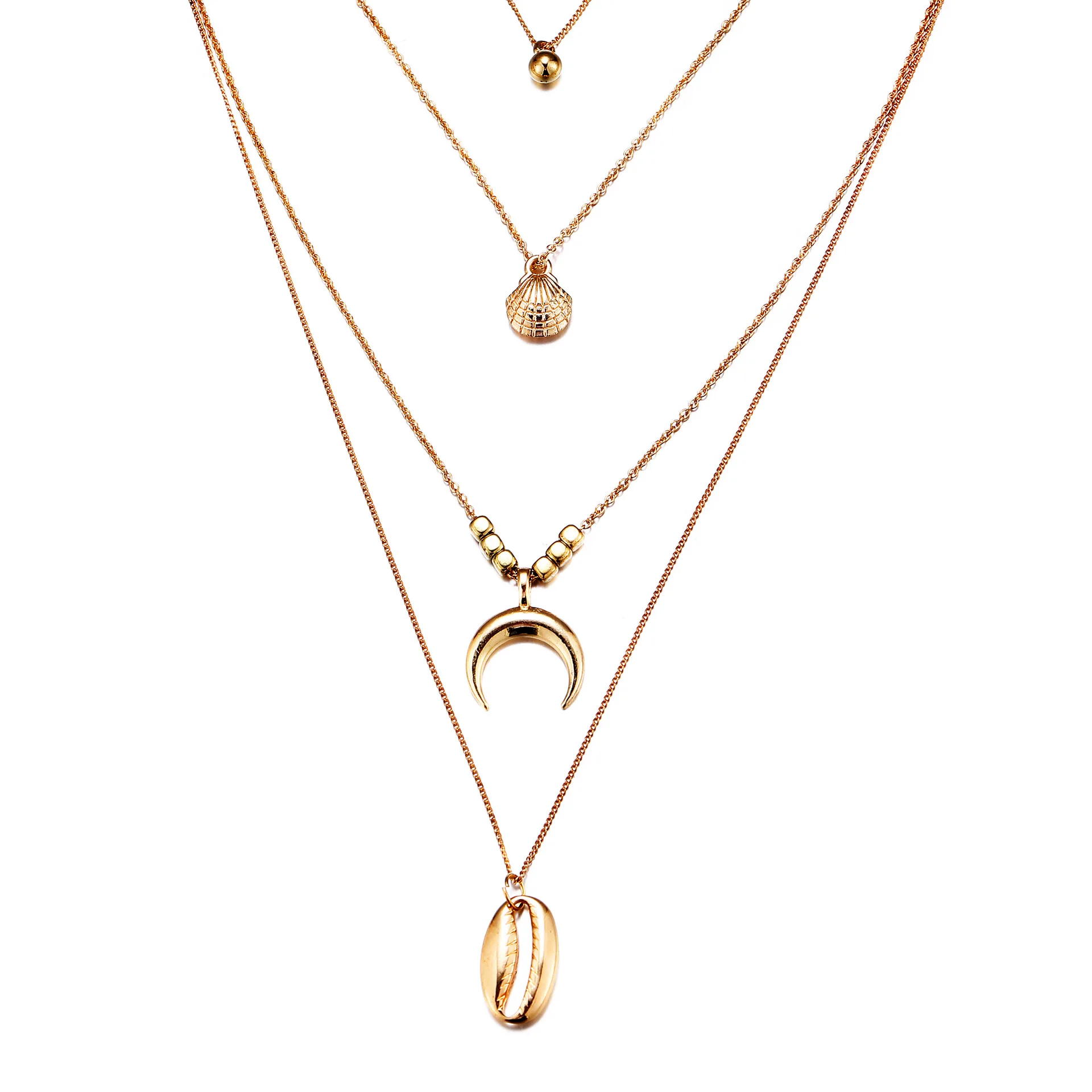 

2019 New Shell Necklace Creative Retro Simple Ball Shell Conch Moon Pendant Electroplating Alloy Multi-layer necklace