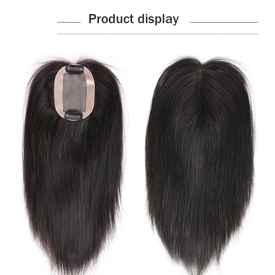 Allaosify black dark brown straight hair combined with hair wear extended wig female high temperature silk synthetic hair piece