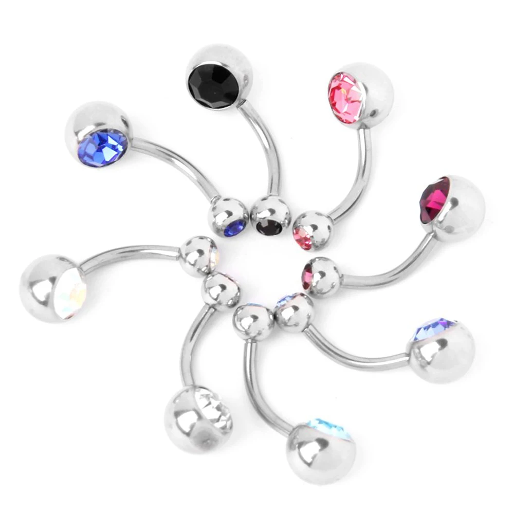 8 Pcs Summer Crystal Navel Rings Top Quality 316L Surgical Steel Belly