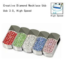 Usb 3.0!Hot Selling Diamond Jewelry Necklace Fashion Gift Pink USB Flash Drive 3.0 64GB Pendrives Pen Drive 32GB 16GB USB Stick