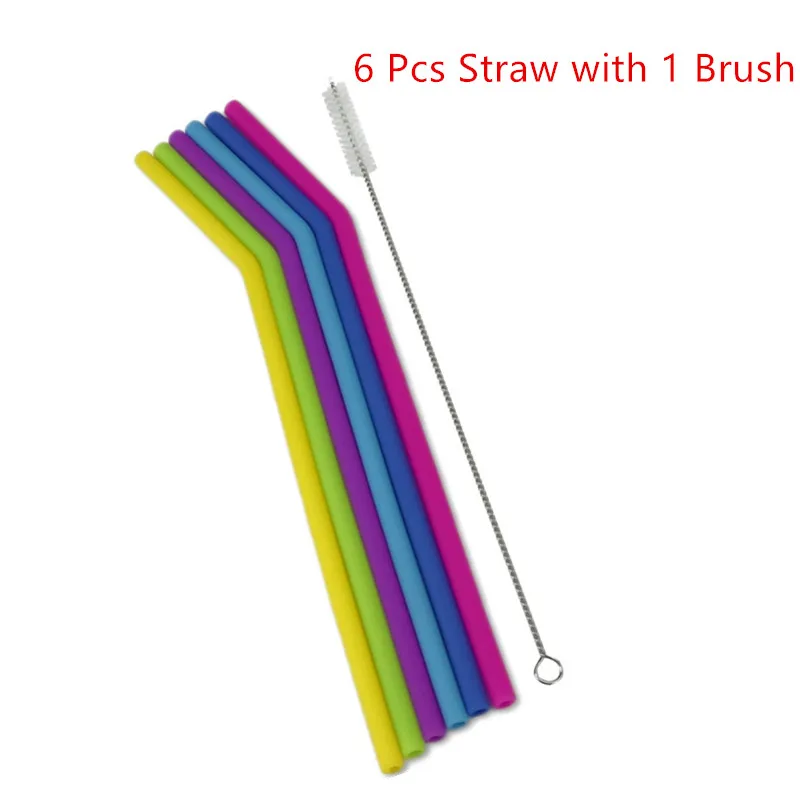 6 straws with brush 6 шт многоразовые соломинки пищевого силикона соломинки красочное питье набор соломинок с чистящей щеткой пивоварения - Цвет: 6 straws with brush