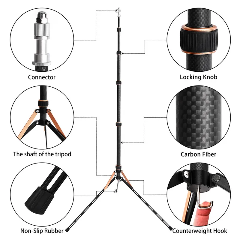 Fosoto FT-220 штатив для камеры из углеродного волокна с винтовой головкой 1/4& 3/8 светодиодный светильник-подставка для фотостудии фотографический светильник ing Umbrella