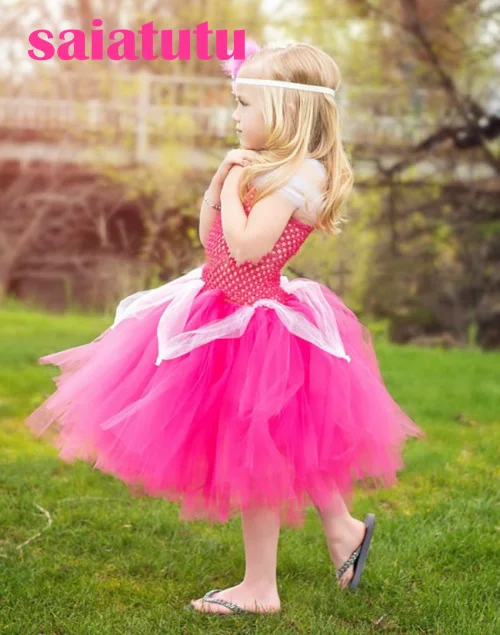 

rose red princess flower girl wedding dress fluffy birthday evening prom cloth ball gown party rainbow multicolour tutu dress