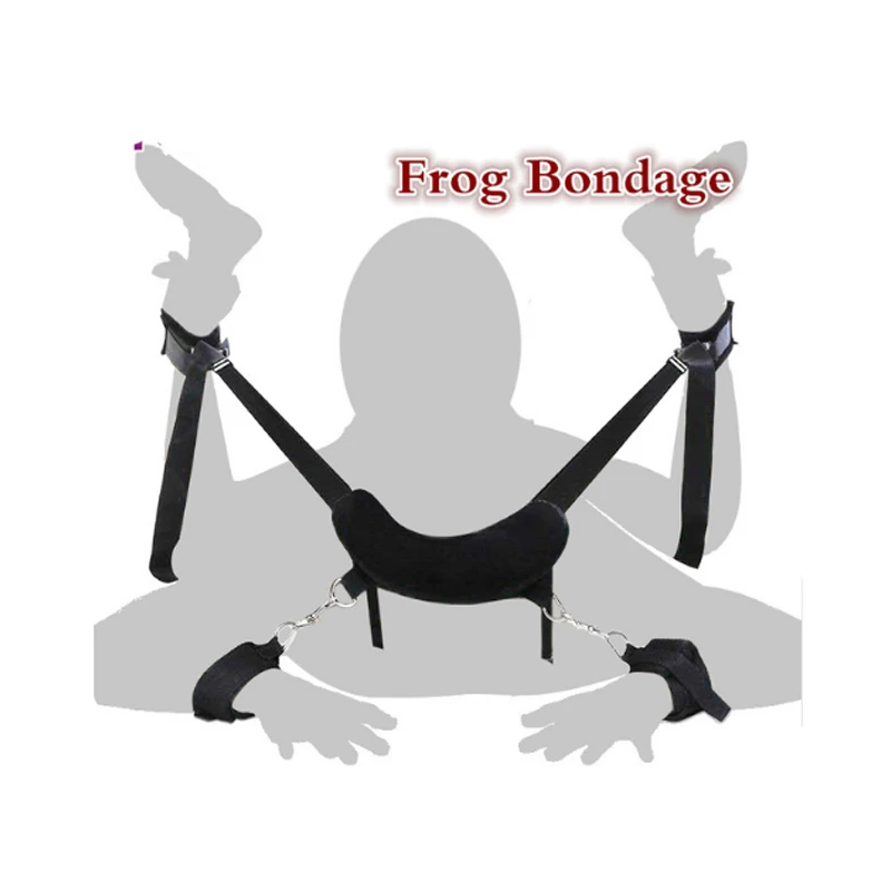  Frog BDSM Bondage Adult Handcuffs Bed Straps Set Kit with Furry Adjustable Hand Wrist Ankle Cuffs a