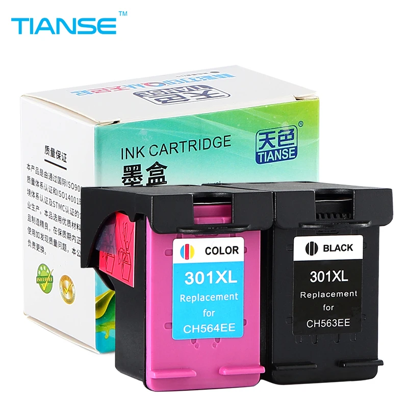 TIANSE 2pk 301XL for HP 301 HP301 XL replacement Ink Cartridge for HP Deskjet 1050 2050 2050s 2510 2540 3050 Envy 4500 4502 4504