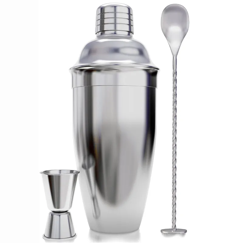 

3Pcs Cocktail Shaker Bar Set Measuring Jigger and Mixing Spoon plus Drink Recipes Booklet Professional Stainless Steel Bar Tools