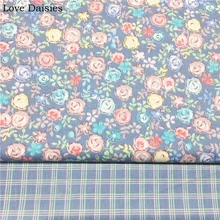 Хлопок саржа синий ретро маленькие розовые желтые синие розы клетчатые ткани для комплект кровати «сделай сам» платье пэчворк ручная работа