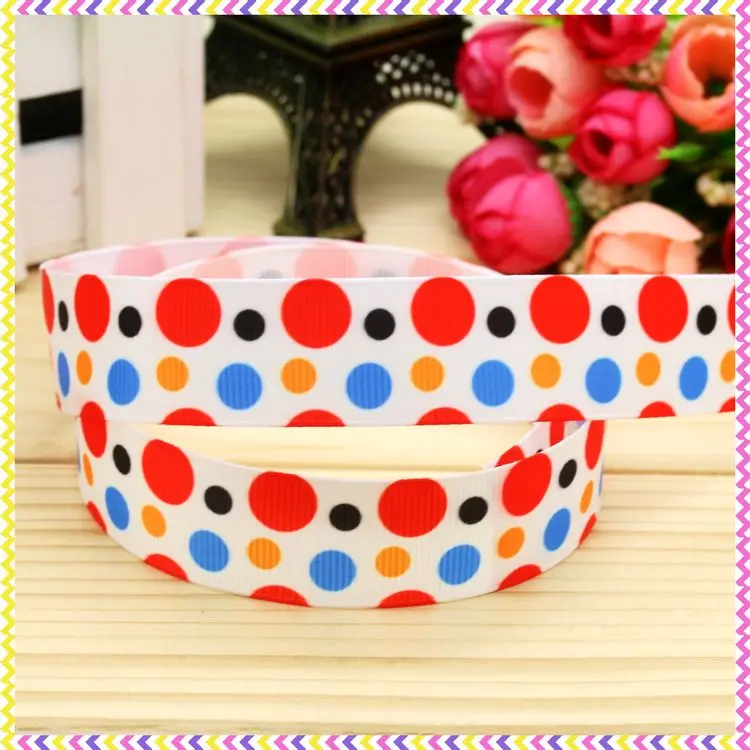 

7/8inch Free Shipping Polka Dots Printed Grosgrain Ribbon material Headwear Party Decoration Diy Wholesale Craft 22mm P4953