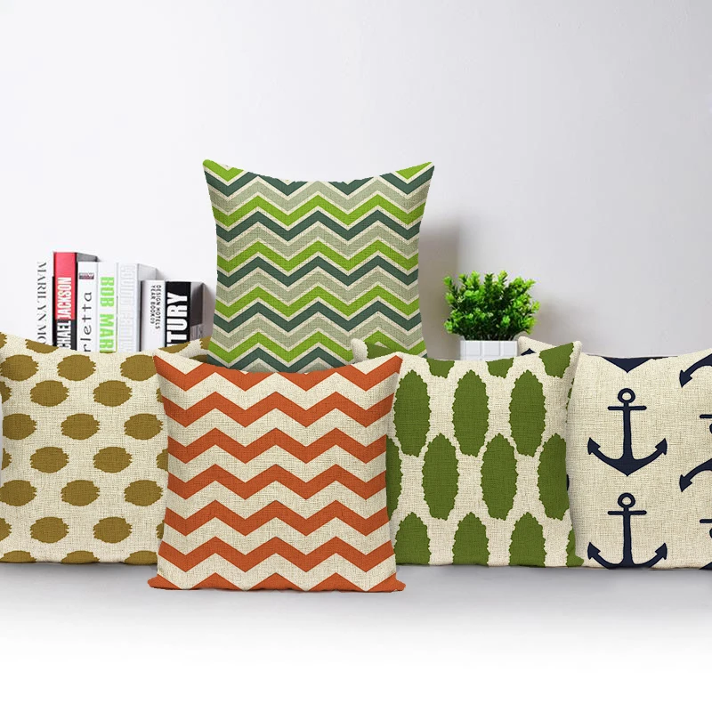 Pillow Case Yellow and Green Pattern Pillow Case Cotton Linen Print