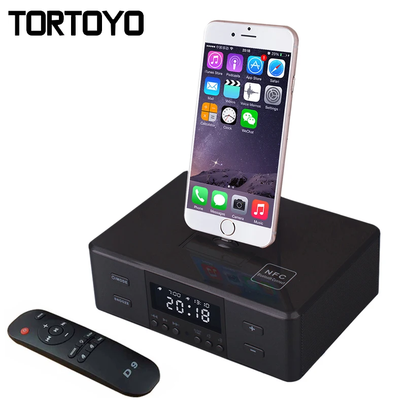 D9 font b Wireless b font Bluetooth Speaker Support Alarm Clock NFC FM Radio font b