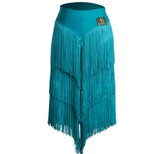 Цвета красный, серый синий латинская юбка для танцев Женская пикантная обувь для взрослых; костюм из трех Слои кисточкой Танцы платье для сцены для Сальса танцевальная одежда DL3412