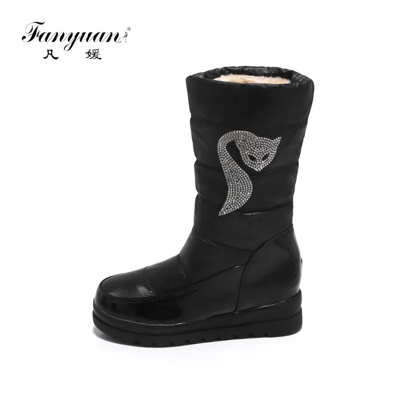 

Fanyuan Plush Warm Women shoes Waterproof Platform boots Solid Ladies Crystal fox mid-calf Boots Comfort Winter Down Snow Boots