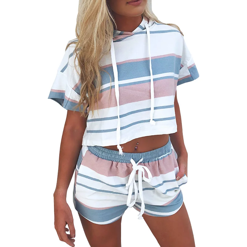 

New Arrivals Casual Ladies Cute Girls White Striped Short Sleeve 2 Pieces Women Bodysuit with Hat Playsuit Summer Women Rompers