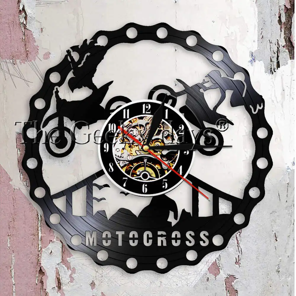 

Motocross Racing Brappp Decor Modern Wall Clock Dirtbike Trick Riding Vinyl Record Clock Freestyle Motorcycle Racing Riders Gift