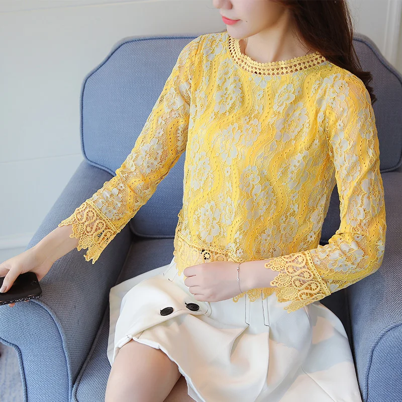

New flower embroidery blouse shirt Women tops blouse chemise femme camisa see through long sleeve summer 2017 blusas 889C