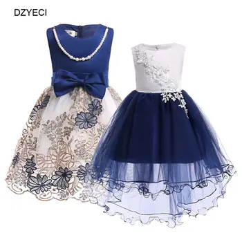 

DZYECI Embroidery Flower Lace Dress For Girl Up Costumes Child Bow Ceremony Frock Kid Vintage Prom Cloth Robe Ceremonie Fille 9T