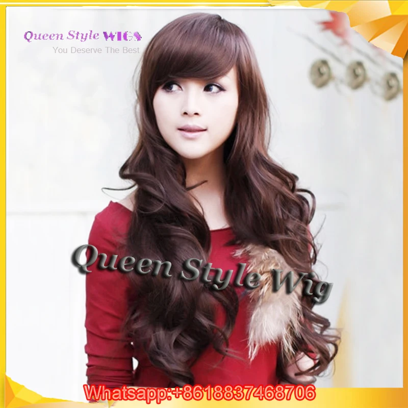 Long Synthetic Bangs Style Celebrity Long Vivid Wigs Curly Hair