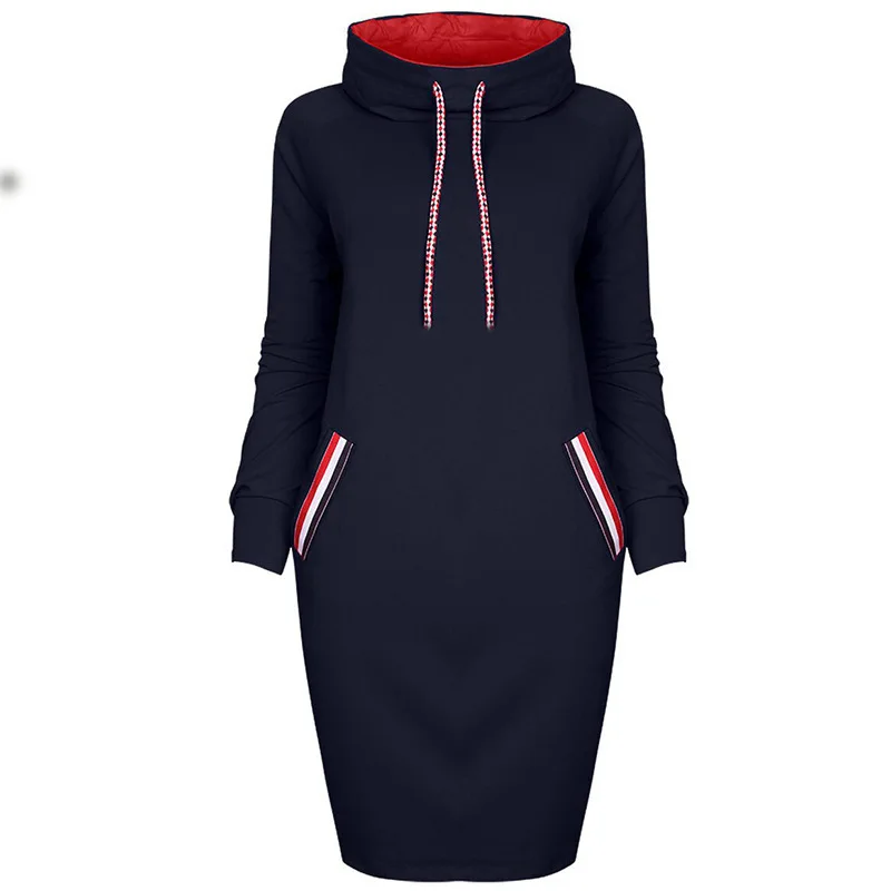  Autumn Women Sweatshirt dress Slim Long sleeve Turtleneck Drawstring Harajuku Hoodies Moletom Femin