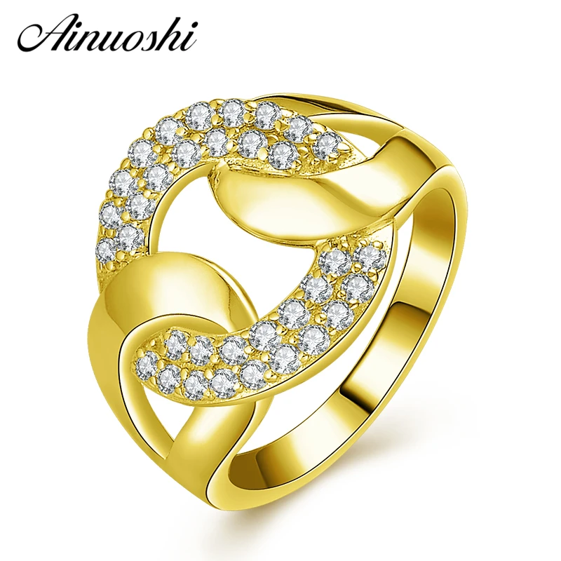 

AINUOSHI 10K Solid Yellow Gold Coin Shaped Ring Sparkling CZ Round Cluster Ring Luxury Bridal Band Engagement Women Jewelry Gift