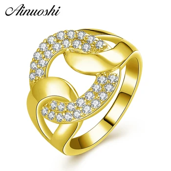 

AINUOSHI 14K Solid Yellow Gold Circle Cluster Ring Sparkling CZ Simulated Diamond Wedding Engagement Ring for Women Jewelry Gift