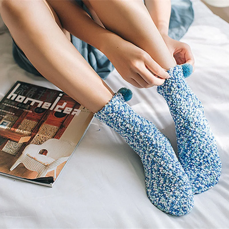 1 Pair New Fashion Winter Home Floor Socks Women Coral Velvet Wool Cosy