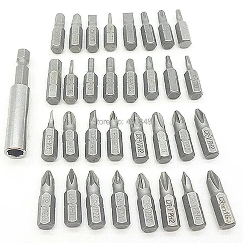 SCREWDRIVER BIT SET 33 PC SECURITY TOOL DRILL HOLDER TORX STAR HEX WITH RED CASE