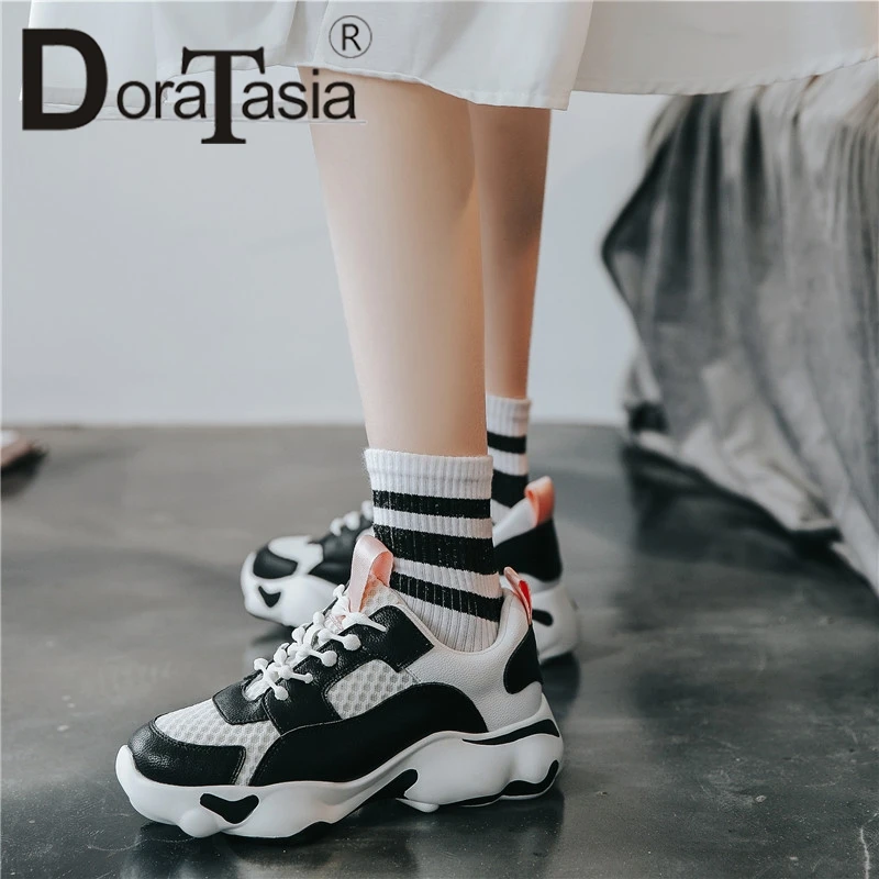 

DORATASIA New Fashion Sneakers Dad Shoes Lace Up Mixed Color Women Shoes Woman Causal Comfortable Autumn Spring Flats 2019