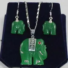 Очаровательная! Натуральный 14KGP зеленый нефритовый слон кулон ожерелье серьги набор 02