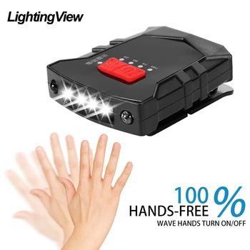 

Lightingview Waterproof Gesture Sensing Clip Hat Light USB Powered Adjustable Head Built-in Lithium Battery Headlamp