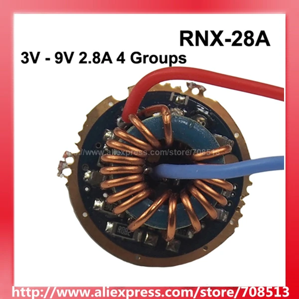 

RNX-28A 3V - 9V 2.8A 1 or 2 cells 4 Groups 2 to 5-Mode Driver Circuit Board for Cree XM-L / XHP / MT-G2