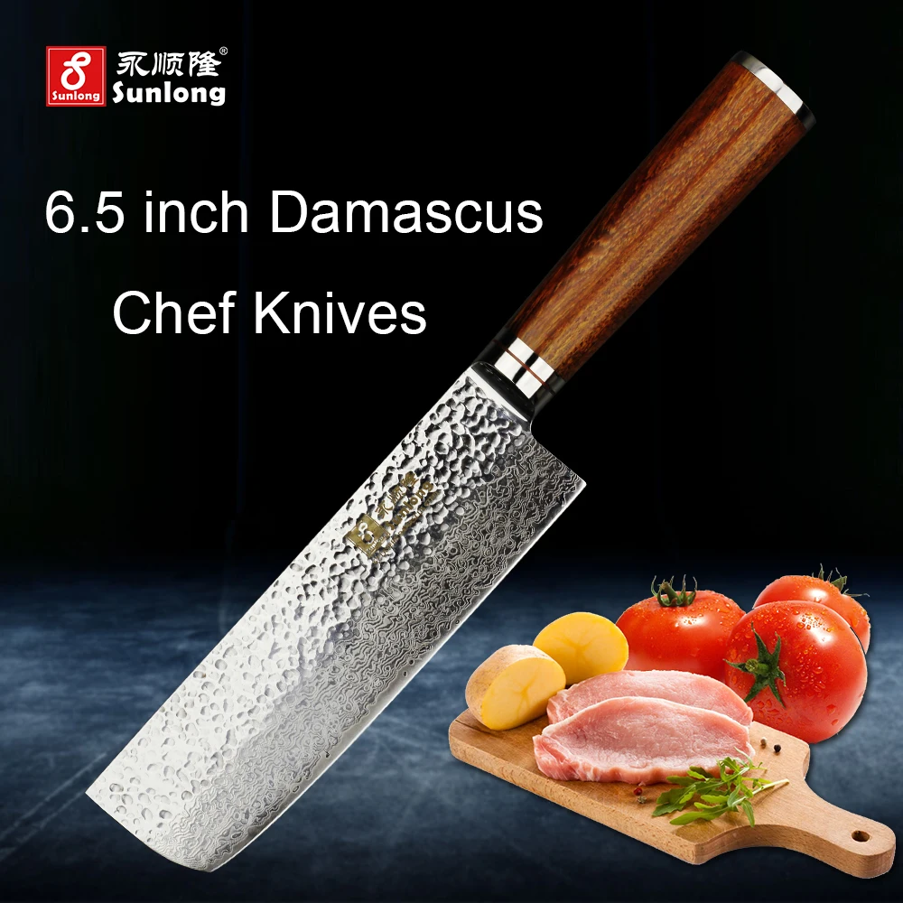 Sunlong 67layers Damascus steel kitchen knife pattern steel slice knife Cleaver Melaleuca steel chef knife vegetable