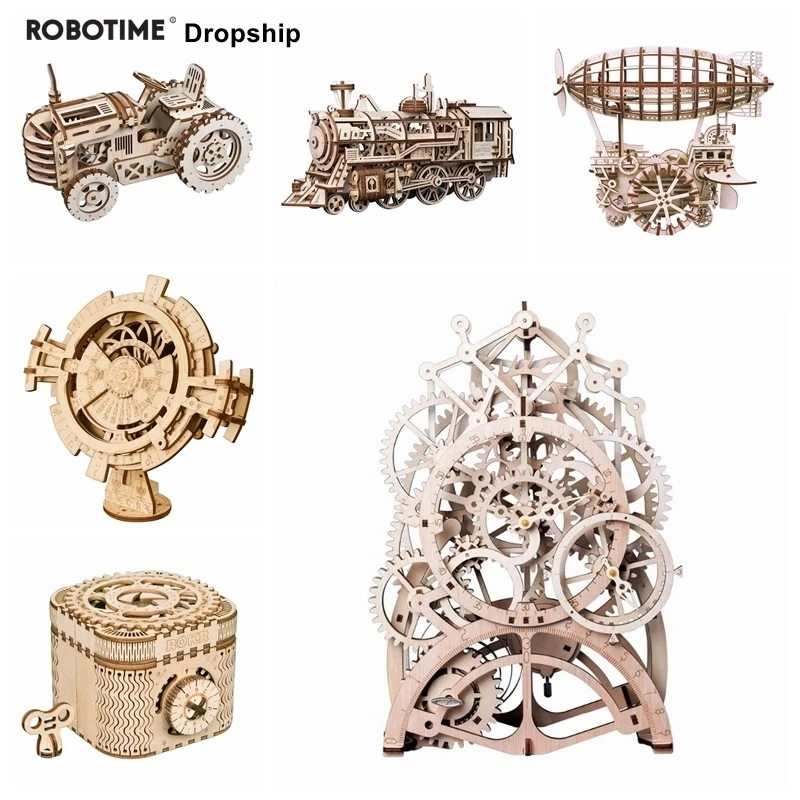 

Robotime for Dropshipping 6 Kinds DIY 3D Mechanical Model Wooden Model Building Kits