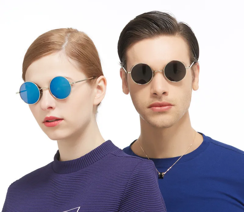 Ggpyyon Lunettes de soleil rondes rétro polarisées vintage pour homme et  femme, monture en métal classique, lunettes hippie