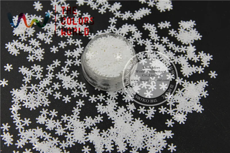 

TCM1200 Solvent Resistant White color Glitter Snowflake shape 6mm spangles for Nail Art and DIY supplies