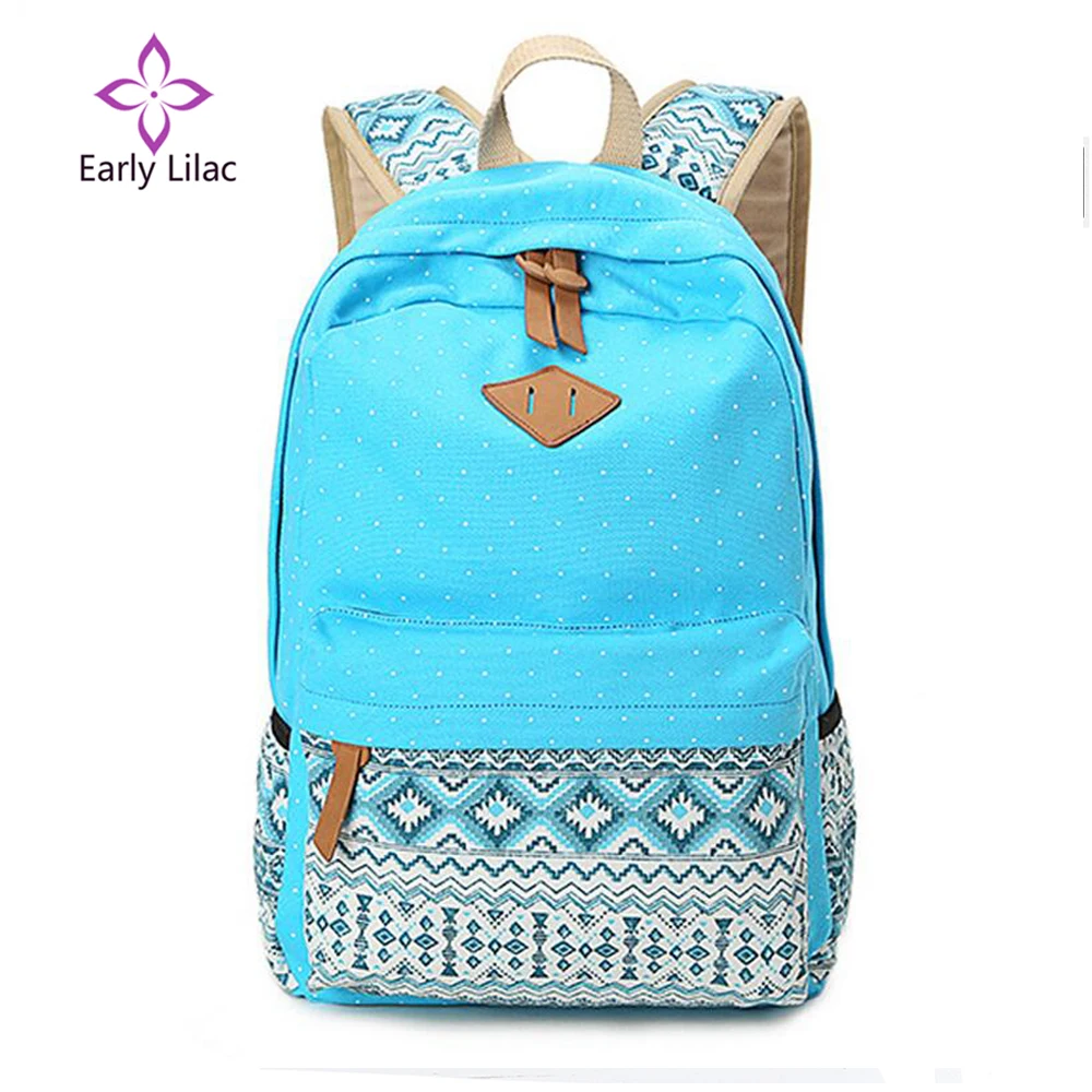 Early Lilac Girl School Bags For Teenagers Cute Dot Printing Canvas
