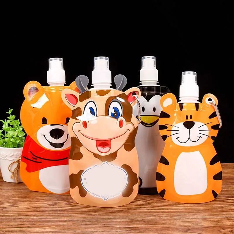 2 шт 360 мл Экологичная складная сумка для воды с животными из мультфильмов бутылка для напитков безопасная для детей подарок для детей