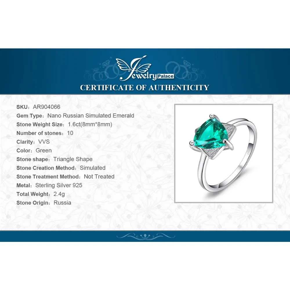 Jewelrypalace Треугольники Форма 1.68ct создания Изумрудный Обручение кольцо очарование
