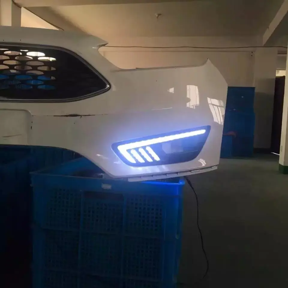 eOsuns светодиодными фарами дневного света DRL для Форд Фокус 4 2015, желтый поворотник, синий ночного света, беспроводной выключатель eOsuns светодиодными фарами дневного света DRL для Форд Фокус 4 2015, желтый поворотник, синий ночного света, беспроводной выключатель