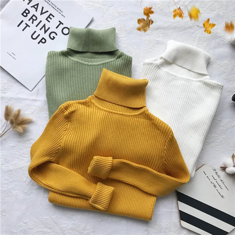 OLN Women's Sweater Vertical Striped Sweater High Collar Pure Color Bottoming Shirt Multi-color Soft Comfortable Pullover 3072