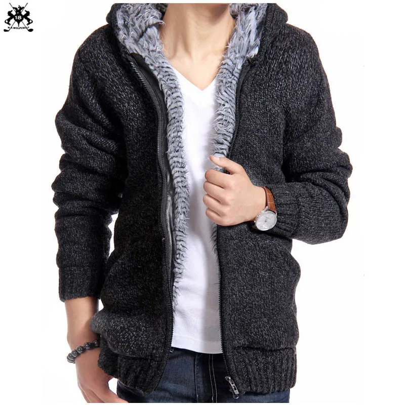 Зима, мужские вязаные толстые свитера с капюшоном и длинным рукавом, повседневная мужская теплая верхняя одежда из флиса, модные мужские пальто