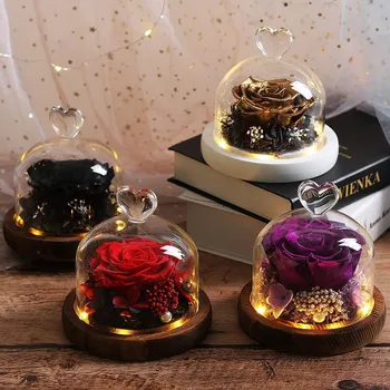 

Romantic Immortal Flower Micro Landscape Forever Red Rose Flower In Glass Festive Preserved Immortal Fresh Unique Gift