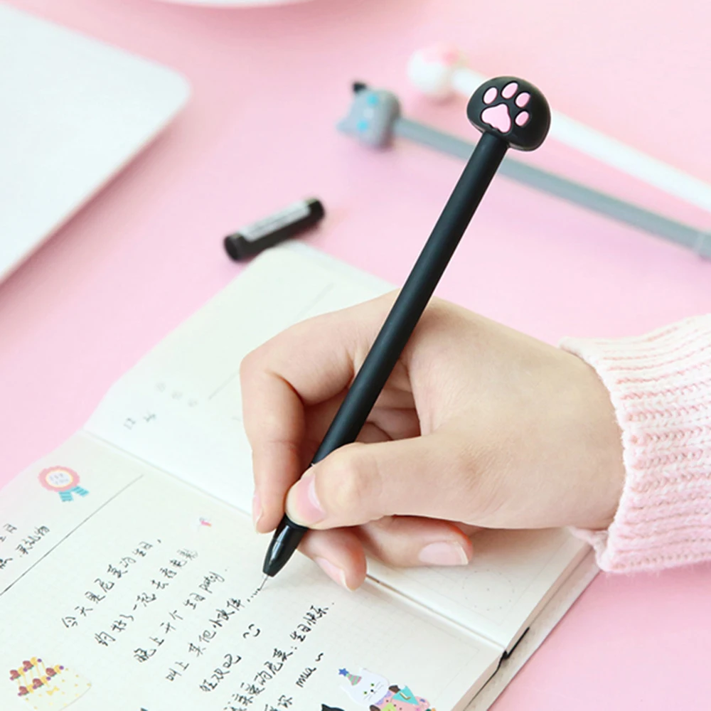 XYDDJYNL-0-5mm-Cute-Cat-Gel-Pen-papelaria-2pcs-Cartoon-Kawaii-School-supplies-Student-Stationery-Black (2)