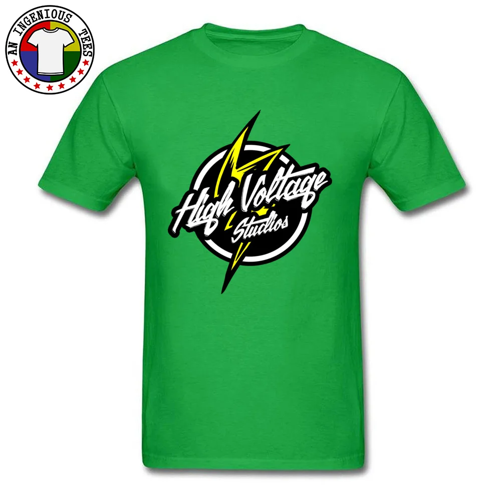 High Voltage Studios Logo O Neck T Shirts Summer/Fall Tops Shirts Short Sleeve 2018 Cotton Fabric Casual Tee Shirts Street Men High Voltage Studios Logo green