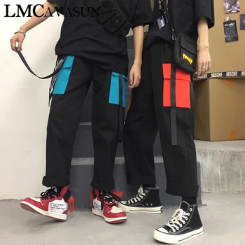 

LMCAVASUN Streetwear Cargo Pants Male Women couple Casual Joggers High Waist Loose Trousers Korean Style Ladies Pants Capri
