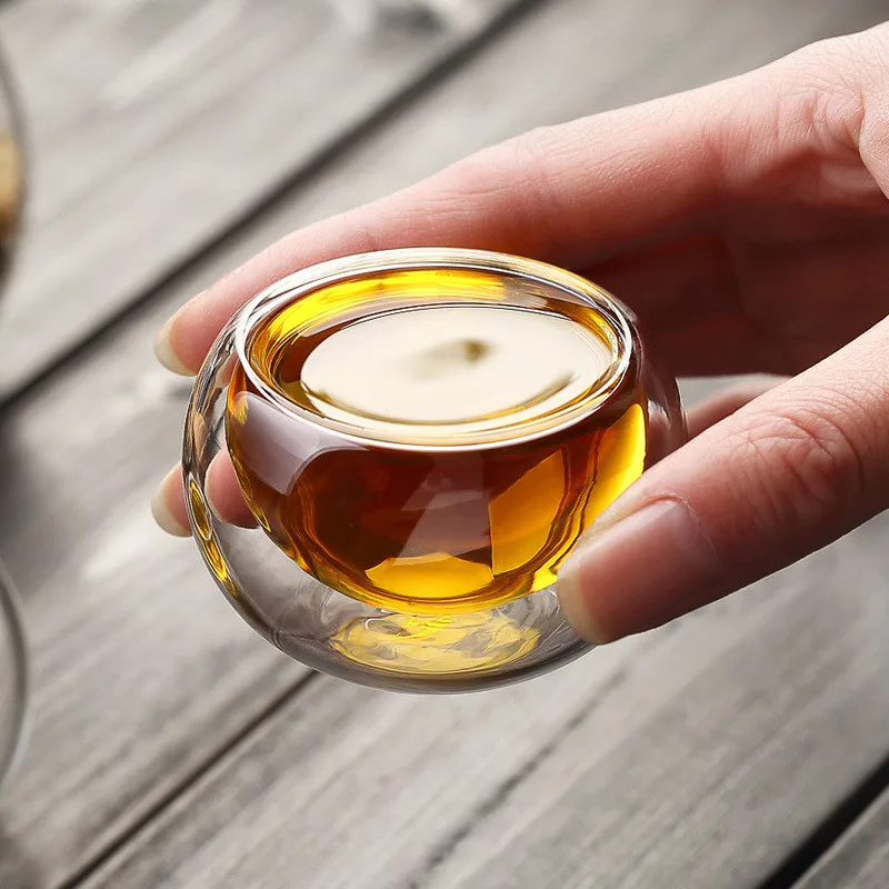 Hot sales! Handmade Tea Sets 6pcs Lot 50ml Heat Resistant Double Wall Small Glass Cup Chinese Kung Fu Tea Flower Tea Water Cup7