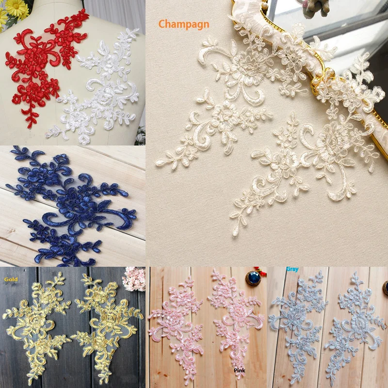 10 шт. 25*12,5 см вышитая кружевная аппликация кружевная бейка для DIY свадебное платье много Цвета для выбора - изображение